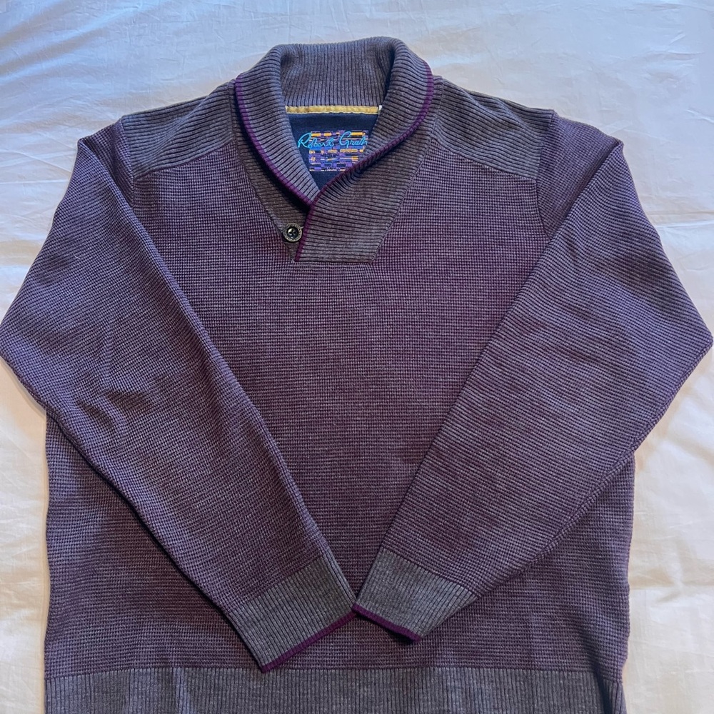 Robert Graham Men's Shawl-Collar V-Neck Sweater in Purple and Gray